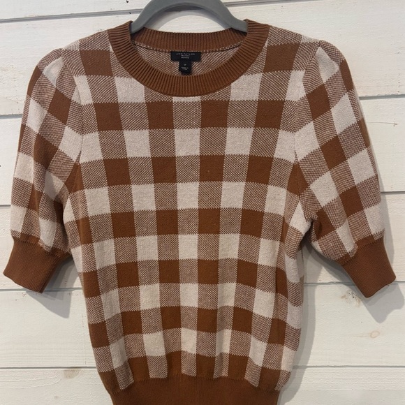 Ann Taylor Factory Petite Brown and White Checkered Knit Sweater - Picture 2 of 13